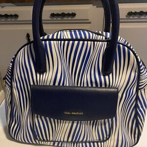 Vera Bradley Bowler Blue and White Satchel Handbag with Nautical Stripes